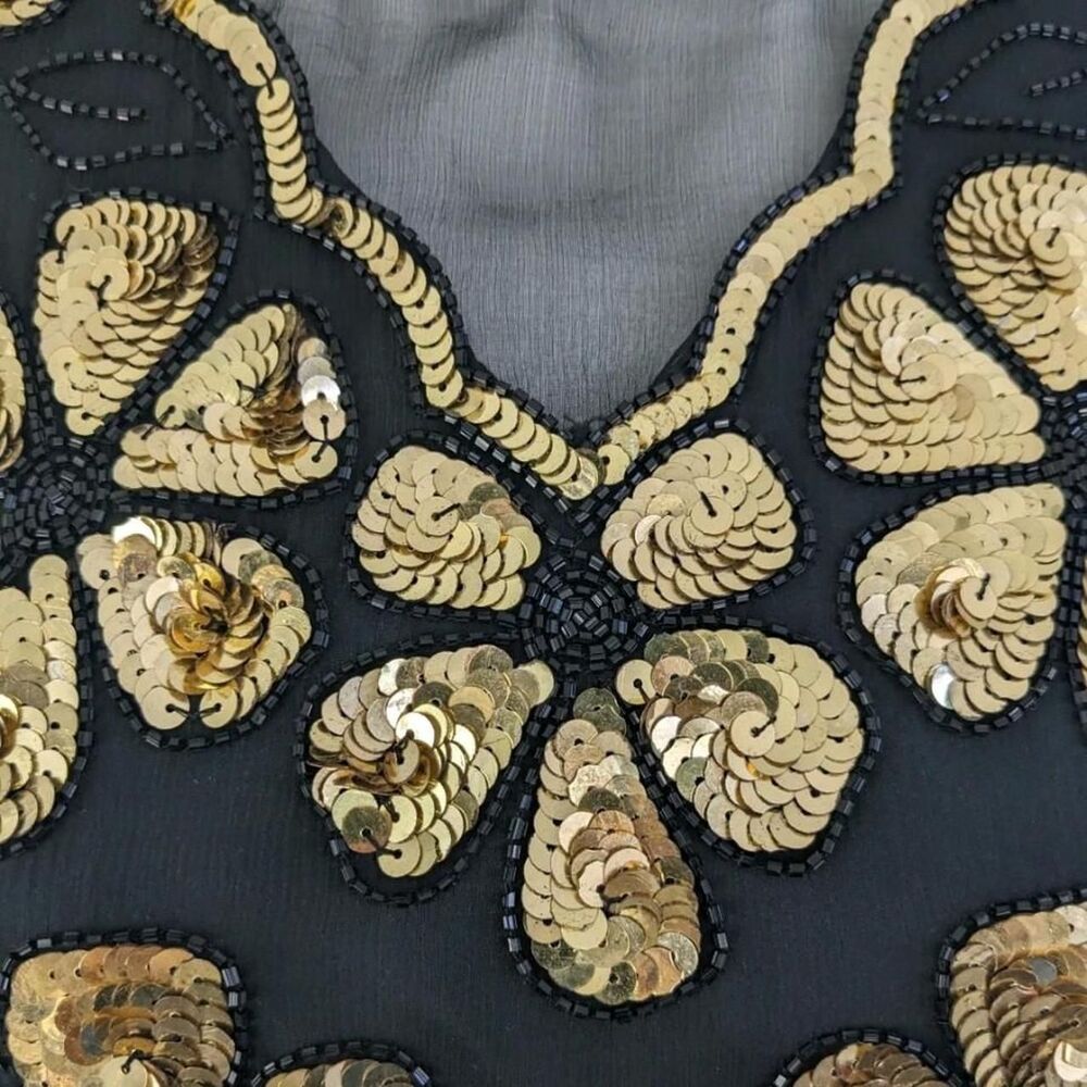 Laurence Kazar Vintage Sequin Cocktail Top Beaded Gold and Black PM 80s Glam - Picture 4 of 6